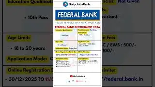 Federal Bank Recruitment 2026 | New Vacancy 2026 | Daily Job Alerts #shorts