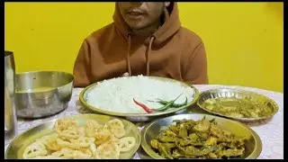 BASMATI RICE, DAL, ALOO SIM KI SABJI & CATNI, CHIPS EATING CHALLENGE |🍛|