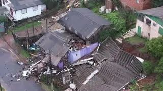 Os estragos das chuvas no bairro Piratini visto de cima