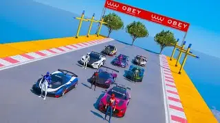 Superheroes Spidermans StuntChallenge Super CARS unforgettable race GTA V ! Супергеройский заезд !