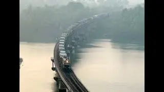 Majestic Konkan Railway : Trucks On Train over Beautiful Sharavathi River Bridge with GOC WDG4