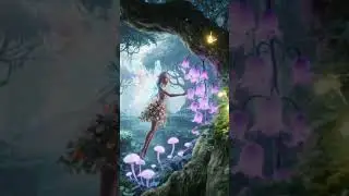 A fairy flying through an enchanted forest glowing with bioluminescent plants.&rdquo;