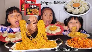 Juicy Pork Mo:Mo With Nepali 2pm Noodles And Chatpate/ Gilo Chatpate/Pork Mo:Mo/Justina got shots 💉.