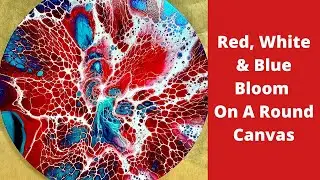 (#92) Red, White & Blue Bloom On A Round Canvas