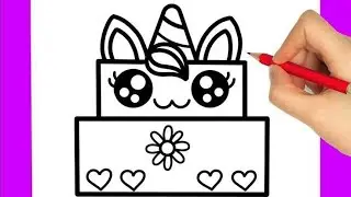 How To Draw Unicorn Cake for kids and toddlers I Drawing and Coloring |Easy Unicorn Cake drawing