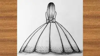 How to draw a girl in beautiful dress / step by step girl backside drawing, Pencil Sketch, Drawing