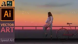 Vector Sunset Scenery in Adobe Illustrator | Speed Art