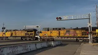 UP 5936 Z-Train Intermodal with Mid-DPUs South - E. Morada Lane Railroad Crossing, Stockton CA  