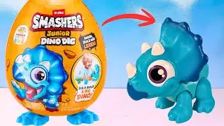 ASMR | Smashers Jr Dino Dig! Build Your Own Triceratops Surprise Egg | No Talking