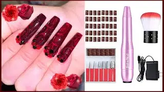 🐍❤️Red Snake Print Vertical Ombr&eacute; Acrylic Nails | BabeNail Portable Electric Nail Drill Review🐍❤️