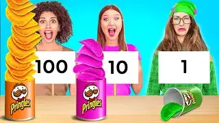 &iexcl;RETO DE 100 CAPAS DE COMIDA! Comida gigante vs peque&ntilde;ita durante 24 horas por 123 GO!