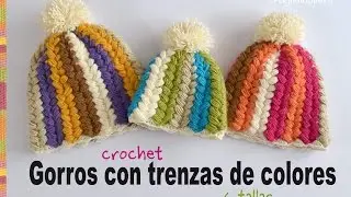 Gorro con trenzas de colores a crochet en todas las tallas / Tejiendo Perú