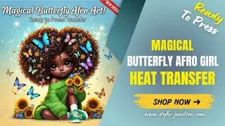 Magical Butterfly Afro Girl Transfer | Ready to Press T-Shirt Design | Enchanting Kid Art