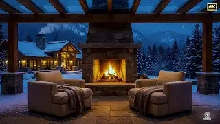 Cozy Fireplace in Open Room | Snowy Winter Day Ambience | Chill Music & Crackling Fire Sounds