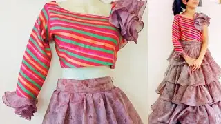One shoulder ruffle crop top and 5 layer lehanga cutting and stitching @satya smart ideas
