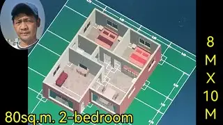 80sq.m floor plan design 3d. 2-bedroom