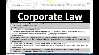 Corporate Law MCQs | ACCOUNTS ASSISTANT (BS-15) B.Com Mcqs | PPSC Exam Preparation