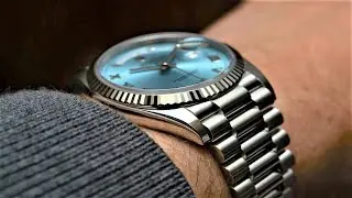 Rolex Ice Blue Diagonal Motif Dial Platinum Men Watch