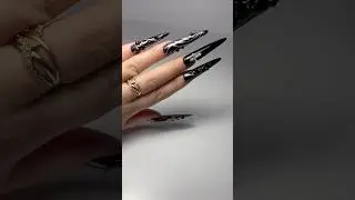 Gothic Black Nails with Red & Silver Accents 🖤✨ | Extreme Nail Art #nails