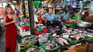 🇰🇭 Real Cambodian Market Food Tour  Big Fish, Fresh Meat & Local Produce #food