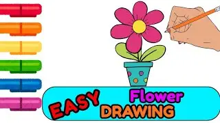 How to Draw and Color a Flower Pot 🌸 Easy Drawing for Kids | Step by Step Flower Drawing Tutorial