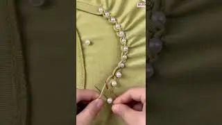 sewing pearls and making pleats on clothes using manual sewing techniques #shorts