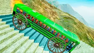BeamNG Drive Crash Test &ndash; USA School Bus Stairs Jumps Down Full Speed Impact