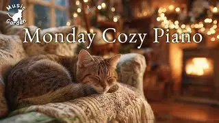 Cozy Piano for Monday Work & Breaks 🎄 Fireplace, Sleeping Cat & Warm Winter Ambience | Relax & Focus