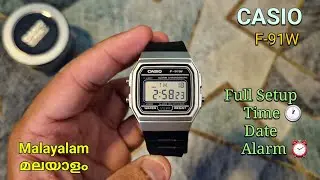 How to set the time, date, and alarm on Casio Digital Watch? Malayalam മലയാളം | Casio F91W Settings