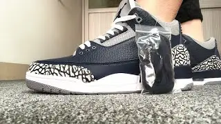 2021 Air Jordan 3 III Georgetown Midnight Navy HD On Feet