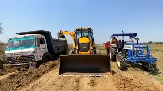 JCB 3DX loading Mod Tata 2518 truck and Swaraj 744 tractor