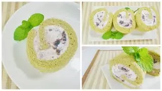 Matcha Swiss Roll With Red Bean Paste Cream Filling