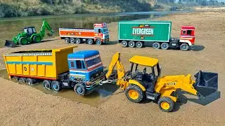 New BharatBenz Tata Truck Muddy Accident Pulling Out JCB 3DX | Jcb Cartoon | Tractor Cartoon Video
