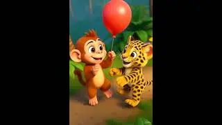🐒🐆Monkey, leopard and flying red balloon 🎈