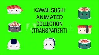 Video Stock - 7 pack vector cute animated sushi kawaii collection on green screen