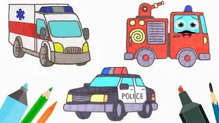 Deseneaza trei Vehicule de Urgenta - colectie desene DIY pentru copii