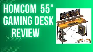 REVIEW - HOMCOM 55 Gaming Desk with Power Outlets and LED Lights, Reversible Computer Desk