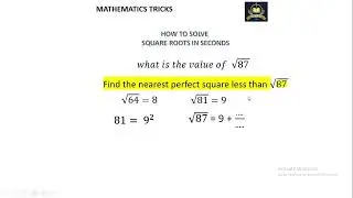 MATH TRICKS--HOW TO SOLVE SQUARE ROOTS EASILY