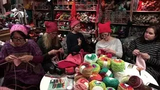 Women knitting 'pussy hats' for Trump inauguration protest