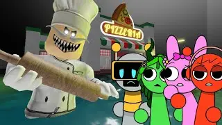 Sprunki Fun Bot & Pinki & Oren & Vineria Played Underwater Papa Pizza's Pizzeria Obby in ROBLOX 