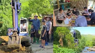 Divorced husband helps wife and 2 sons dig land to build house .DANG THI DU