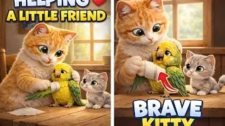 Mama Cat Helps an Injured Little Bird ❤️ | Cozy Rescue Story