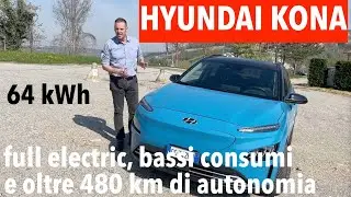 Hyundai Kona elettrica: bassi consumi, oltre 480 km di autonomia con la batteria da 64 kWh e 204 cv