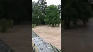 Hochwasser an der Argen H&auml;ngebr&uuml;cke in Langenargen am Bodensee