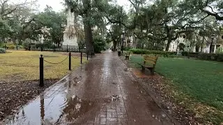 Walk with me on a rainy day along historic Bull Street in Savannah, Georgia ￼￼