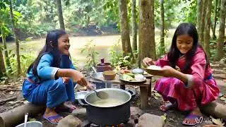 Jungle Life Cambodia: Beautiful Girls Cooking Village Meals #asmr #mukbang #funny #food #yummy #ai