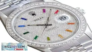 Rolex Mens Datejust Stainless Steel Rainbow Dial Diamond Bezel 36mm Watch 16014