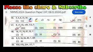NMMS 2024 Question paper & answers key 🗝️ MAT Number series, Balancing equation, Word analog