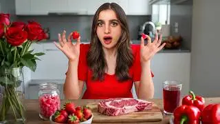 قضيت ٢٤ ساعة باللون الاحمر🔴 (اغرب تجربة بحياتي)😅♥️🌶️🥩