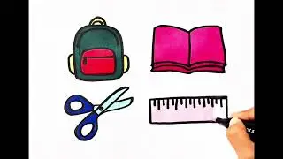 Back To School 📚How to Draw a School Bag Book Scissors Ruler✂️ &Ccedil;ok Kolay Okul Gere&ccedil;leri &Ccedil;izimi💚